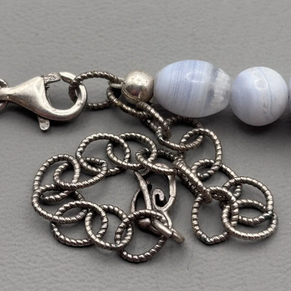 Vintage Carolyn Pollack Relios Necklace Earrings Sterling Blue Lace Agate 17